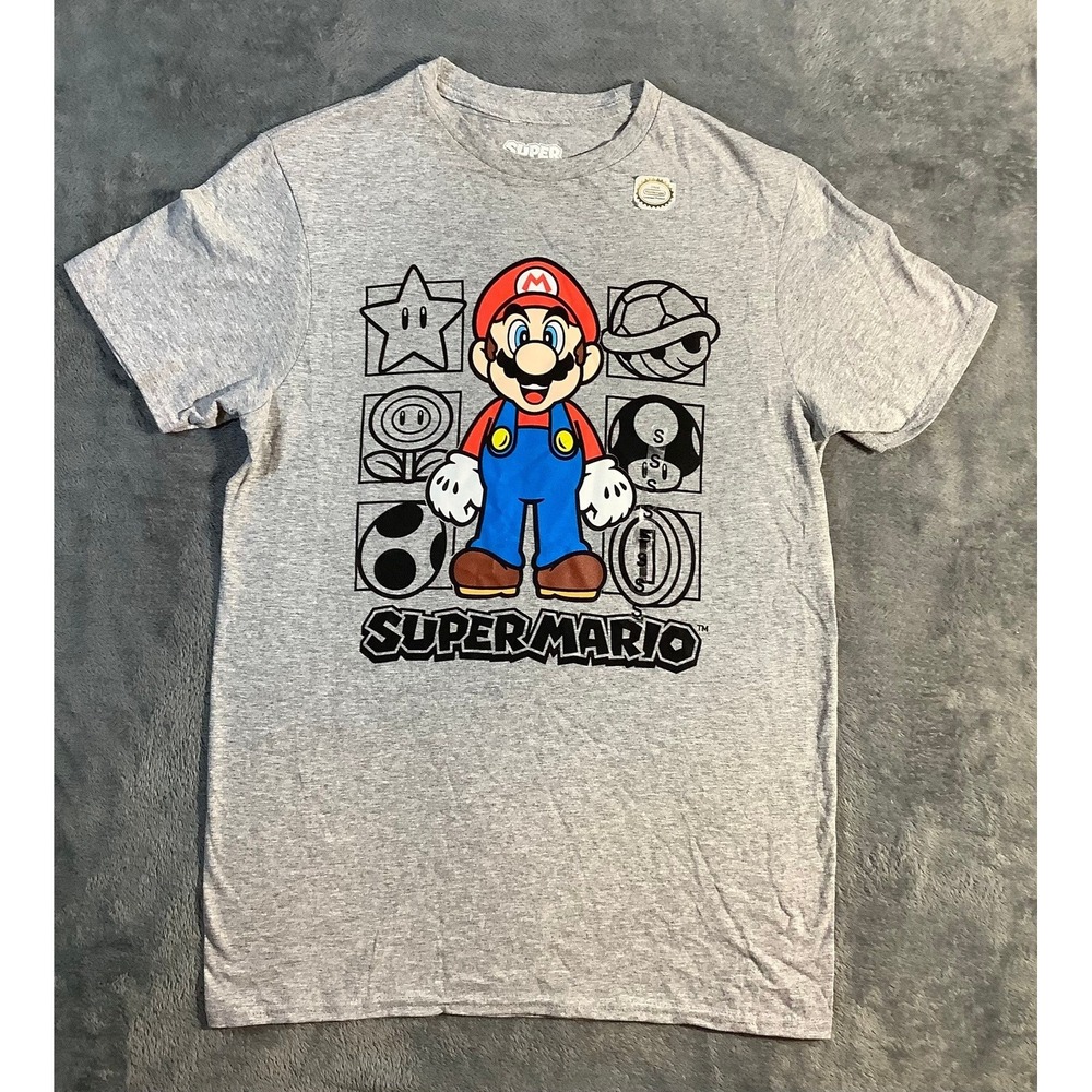 Nintendo Super Mario Graphic T-Shirt Gray Heather Men's Small S NWT Hybrid